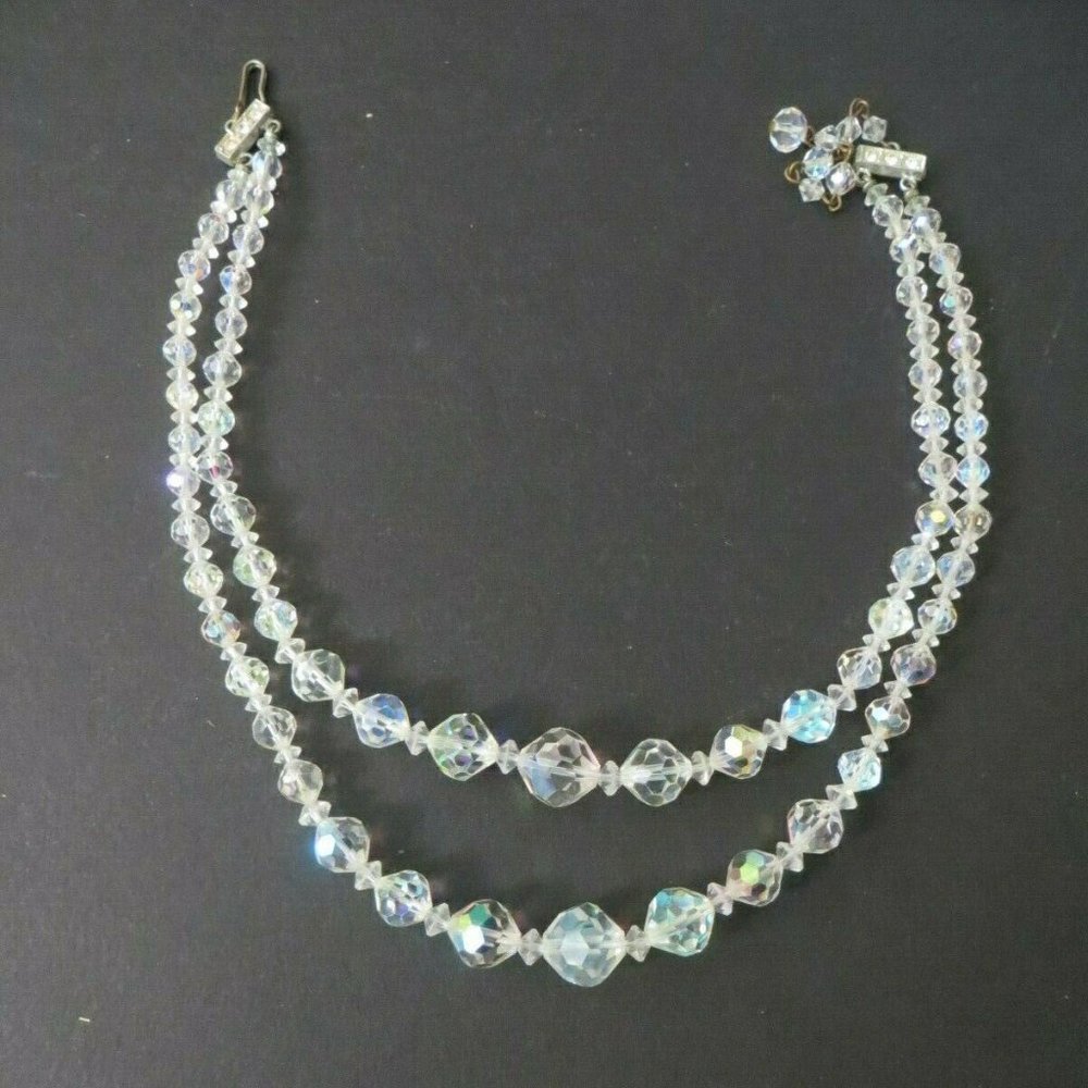 Vintage Clear Crystal Aurora Borealis Necklace - Picture 2 of 4